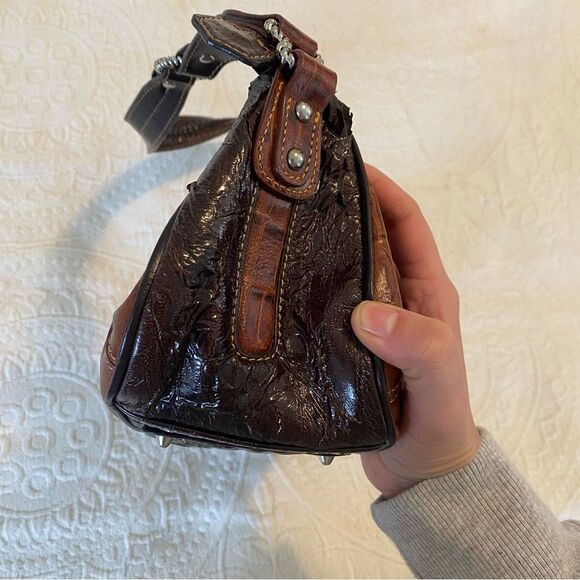 Y2K Brown Faux Alligator Embellished Shoulder Saddle Bag - Picture 9 of 13